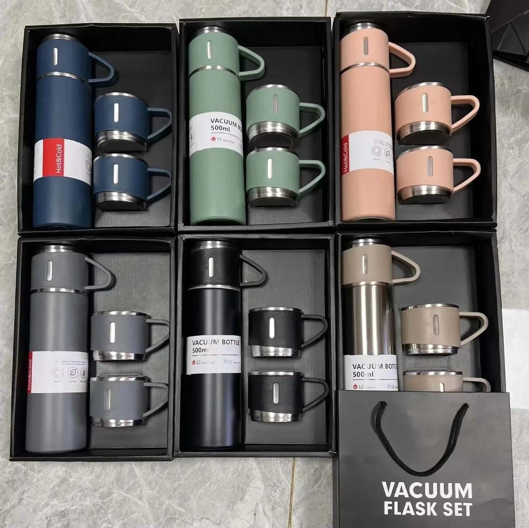 Premium Vacuum Flask Gift Set (500ml + 2 Cups)