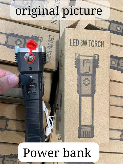 3-in-1 Tactical LED Flashlight — Power Bank | Window Hammer | Emergency Light