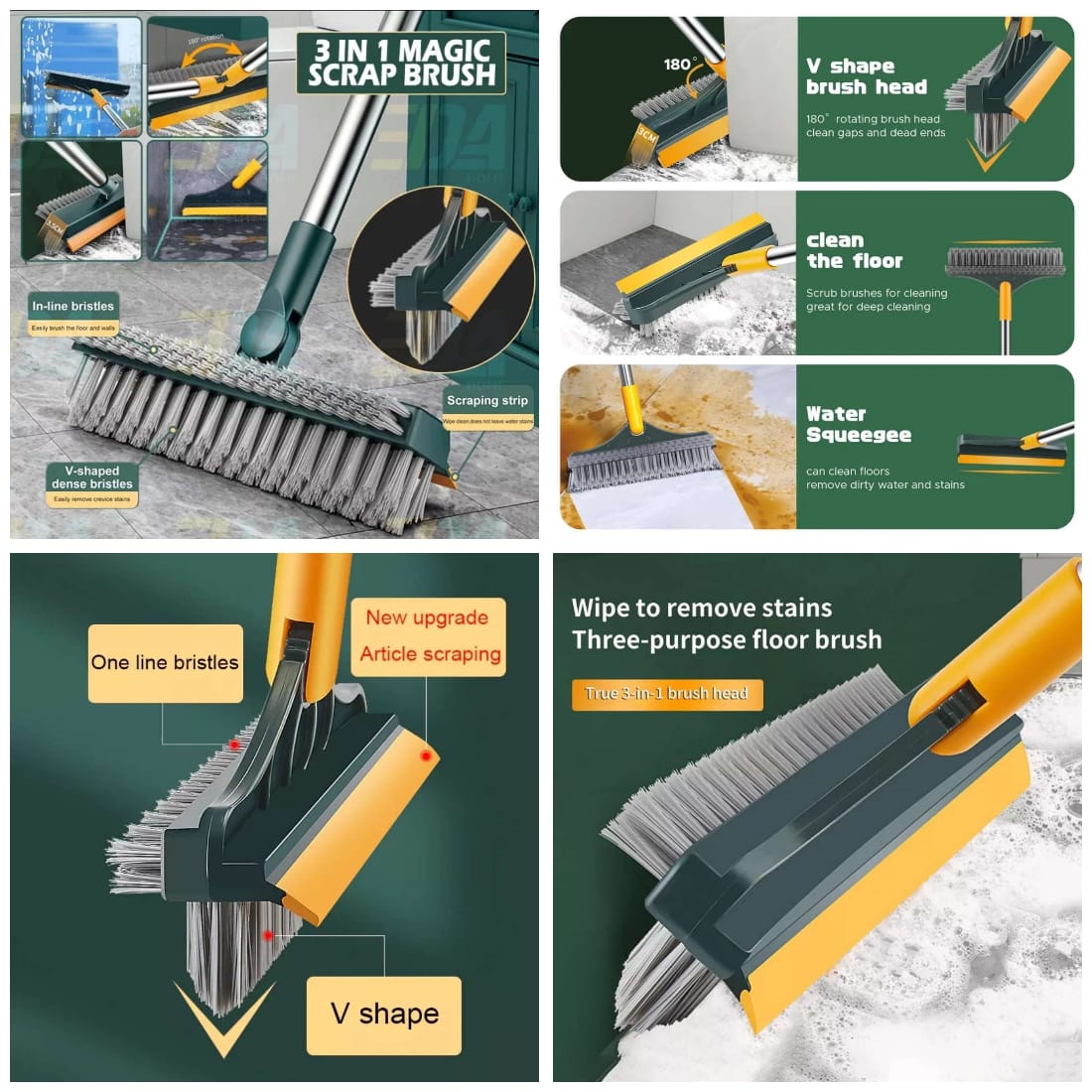 3-in-1 Magic Floor Cleaning Brush – Deep Clean Made Effortless!